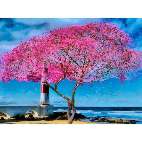 Pink Tree by Lighthouse Black Modern Wood Framed Art Print with Double Matting by Medeiros, Celito