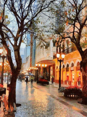 Early Evening in the City Black Ornate Wood Framed Art Print with Double Matting by Medeiros, Celito