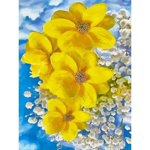 Yellow and White Flowers Black Modern Wood Framed Art Print by Medeiros, Celito