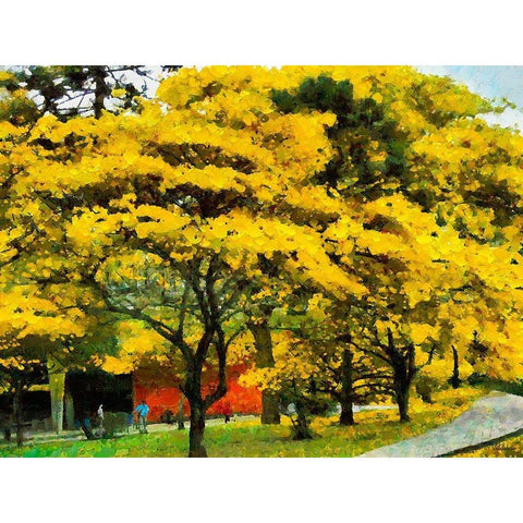 Yellow Trees in the Park Black Modern Wood Framed Art Print by Medeiros, Celito