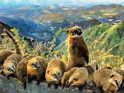 Meeting Black Ornate Wood Framed Art Print with Double Matting by Medeiros, Celito