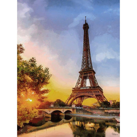 Eiffel Tower by Sunset I White Modern Wood Framed Art Print by Medeiros, Celito