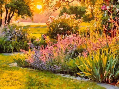 Sunrise in the Garden Black Ornate Wood Framed Art Print with Double Matting by Medeiros, Celito