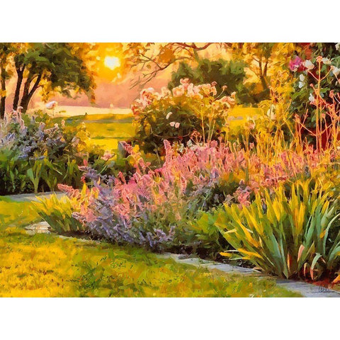 Sunrise in the Garden White Modern Wood Framed Art Print by Medeiros, Celito