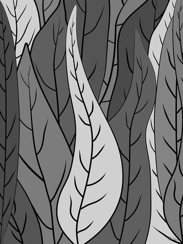 Leaves BW I Black Ornate Wood Framed Art Print with Double Matting by Medeiros, Celito