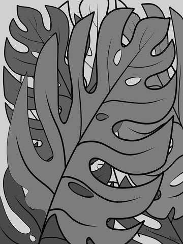 Leaves BW II Black Ornate Wood Framed Art Print with Double Matting by Medeiros, Celito