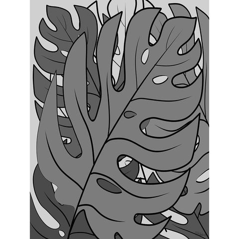 Leaves BW II Black Modern Wood Framed Art Print by Medeiros, Celito