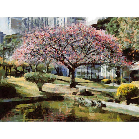 Pink Tree White Modern Wood Framed Art Print by Medeiros, Celito