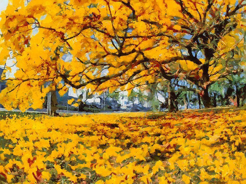 Yellow Tree II White Modern Wood Framed Art Print with Double Matting by Medeiros, Celito