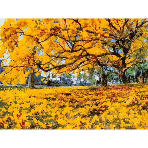 Yellow Tree II Black Modern Wood Framed Art Print with Double Matting by Medeiros, Celito