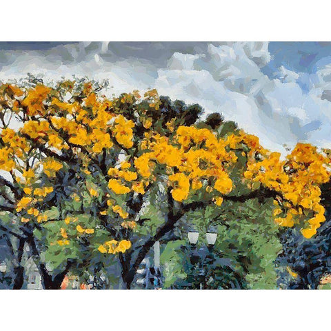 Yellow Tree III White Modern Wood Framed Art Print by Medeiros, Celito