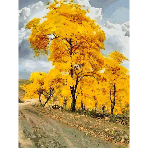 Yellow blooming Tree White Modern Wood Framed Art Print by Medeiros, Celito