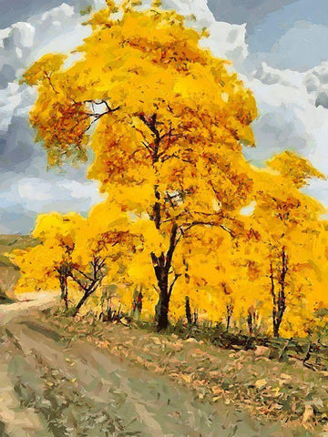 Yellow blooming Tree White Modern Wood Framed Art Print with Double Matting by Medeiros, Celito