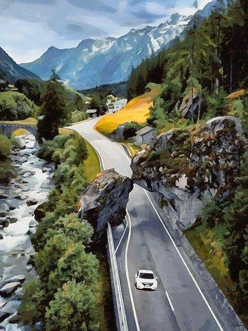 Scenic route with Rocks White Modern Wood Framed Art Print with Double Matting by Medeiros, Celito