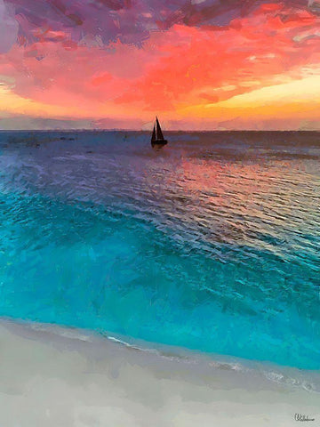 Blue Ocean with Pink Sky Black Ornate Wood Framed Art Print with Double Matting by Medeiros, Celito