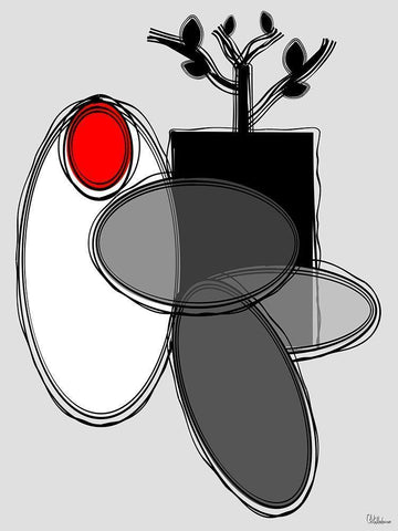 Black, white and Red V White Modern Wood Framed Art Print with Double Matting by Medeiros, Celito