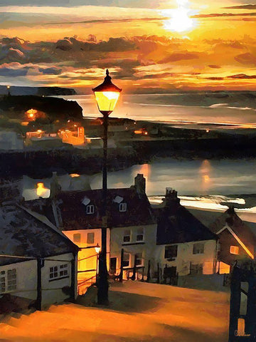 Evening Sun by the Sea Black Ornate Wood Framed Art Print with Double Matting by Medeiros, Celito