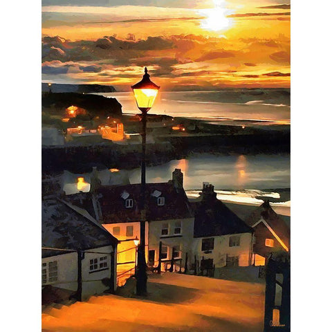 Evening Sun by the Sea Black Modern Wood Framed Art Print with Double Matting by Medeiros, Celito