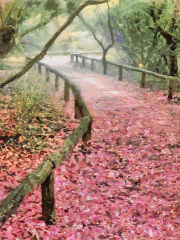 Pink Road Black Ornate Wood Framed Art Print with Double Matting by Medeiros, Celito