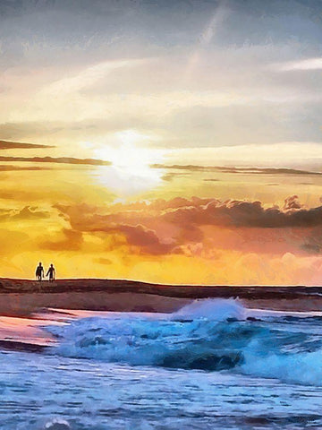 A Walk by Sunset on the Beach White Modern Wood Framed Art Print with Double Matting by Medeiros, Celito