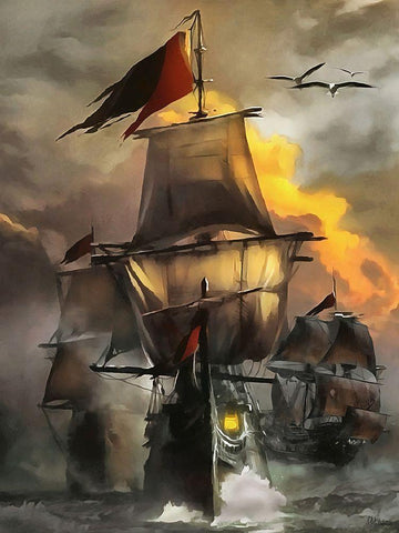 Old Battleships White Modern Wood Framed Art Print with Double Matting by Medeiros, Celito