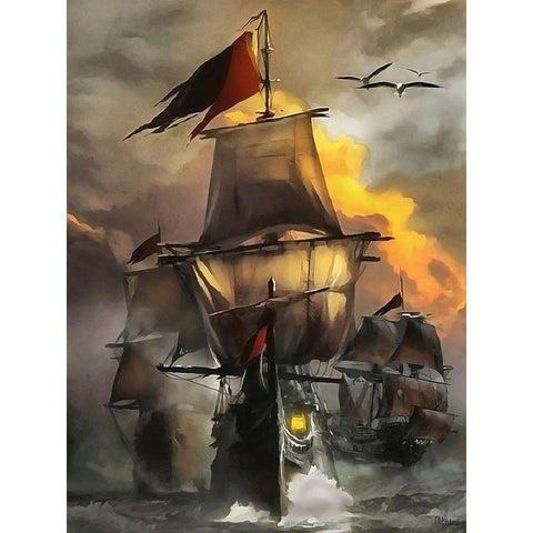 Old Battleships Black Modern Wood Framed Art Print by Medeiros, Celito