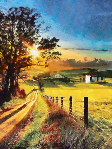 Sunset in the countryside White Modern Wood Framed Art Print with Double Matting by Medeiros, Celito