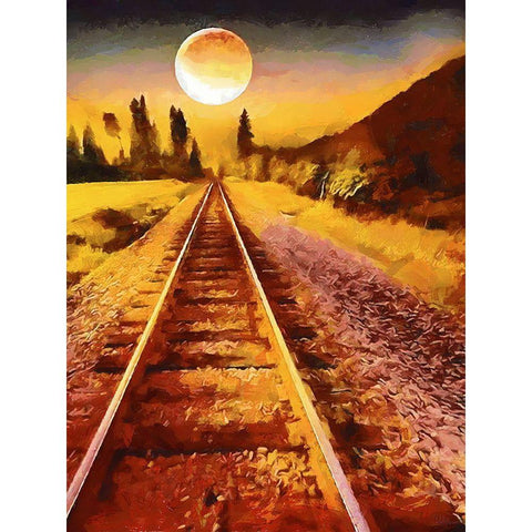 Full Moon over the Railway Black Modern Wood Framed Art Print with Double Matting by Medeiros, Celito