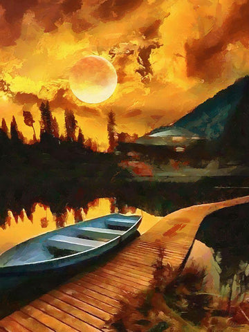Full Moon over the Lake White Modern Wood Framed Art Print with Double Matting by Medeiros, Celito