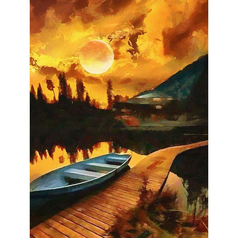 Full Moon over the Lake Black Modern Wood Framed Art Print by Medeiros, Celito