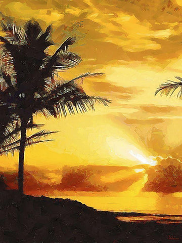 Sunset over the Palms - Diptych A Black Ornate Wood Framed Art Print with Double Matting by Medeiros, Celito