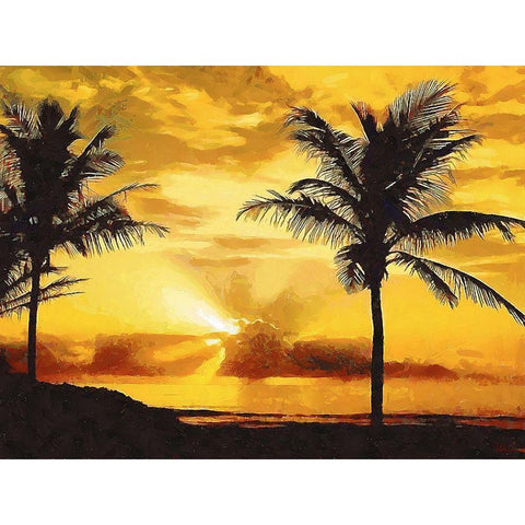 Sunset over the Palms Black Modern Wood Framed Art Print by Medeiros, Celito