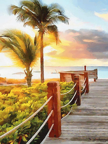 Pier to the Beach - Diptych A White Modern Wood Framed Art Print with Double Matting by Medeiros, Celito