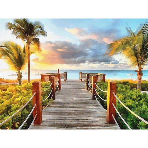 Pier to the Beach Gold Ornate Wood Framed Art Print with Double Matting by Medeiros, Celito