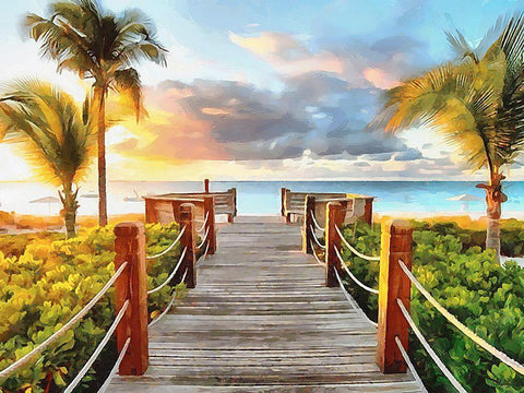 Pier to the Beach White Modern Wood Framed Art Print with Double Matting by Medeiros, Celito