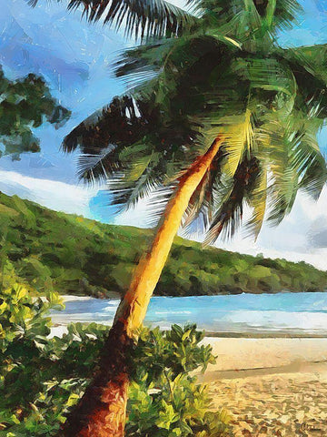 Sea with Palm Beach - Diptych A Black Ornate Wood Framed Art Print with Double Matting by Medeiros, Celito