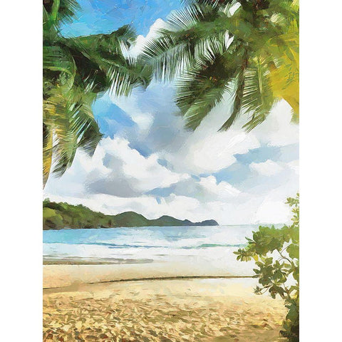 Sea with Palm Beach - Diptych B White Modern Wood Framed Art Print by Medeiros, Celito