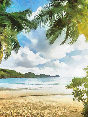 Sea with Palm Beach - Diptych B Black Ornate Wood Framed Art Print with Double Matting by Medeiros, Celito