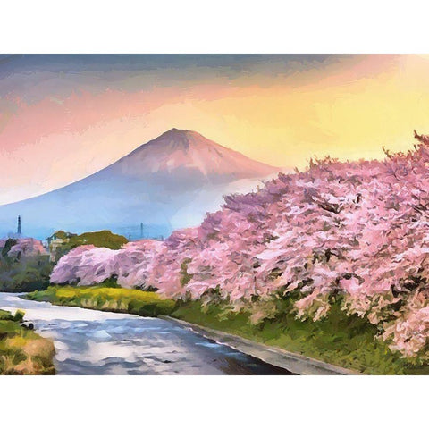 Pink Trees by Fuji Black Modern Wood Framed Art Print with Double Matting by Medeiros, Celito