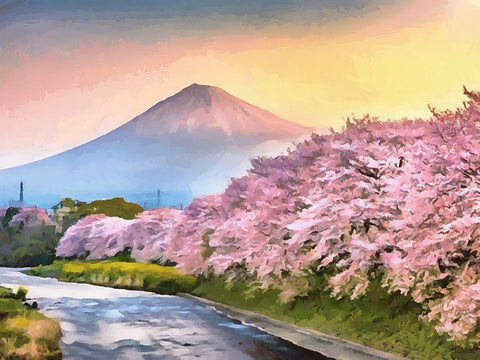 Pink Trees by Fuji White Modern Wood Framed Art Print with Double Matting by Medeiros, Celito