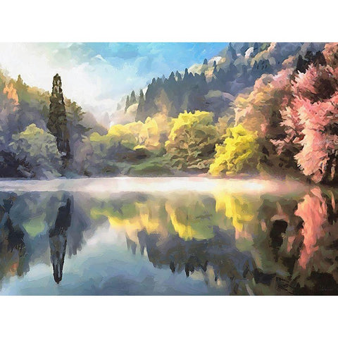 Mirrored Lake Gold Ornate Wood Framed Art Print with Double Matting by Medeiros, Celito
