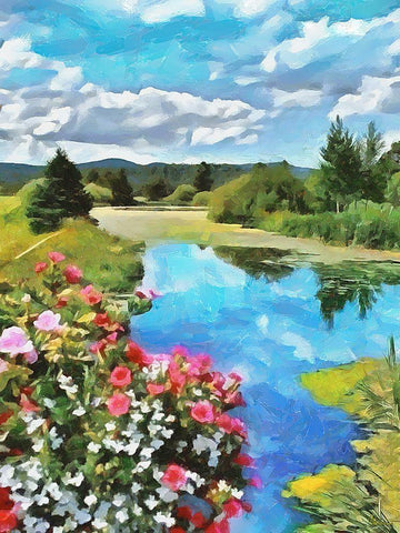 Flowers by the River Black Ornate Wood Framed Art Print with Double Matting by Medeiros, Celito