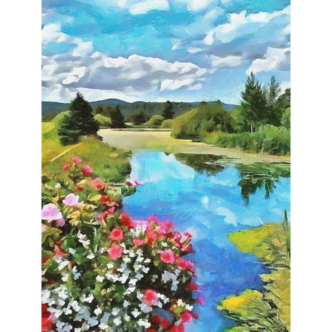 Flowers by the River Black Modern Wood Framed Art Print by Medeiros, Celito