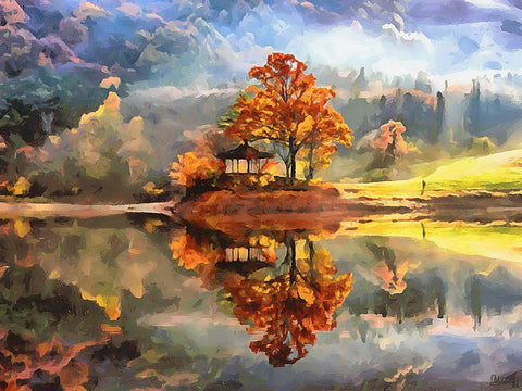 Beautiful Autumn White Modern Wood Framed Art Print with Double Matting by Medeiros, Celito