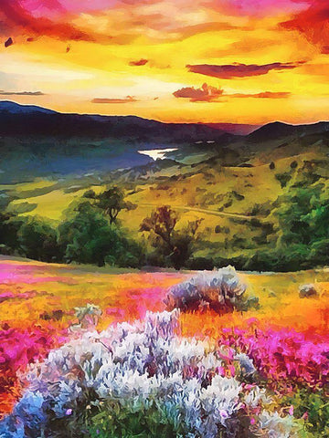 Landscape after Sunset Black Ornate Wood Framed Art Print with Double Matting by Medeiros, Celito