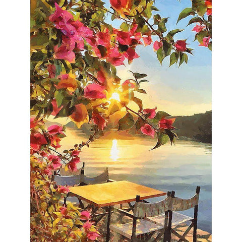 Table by the Lake Black Modern Wood Framed Art Print by Medeiros, Celito