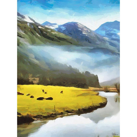River under the Mountains - Diptych A Black Modern Wood Framed Art Print with Double Matting by Medeiros, Celito