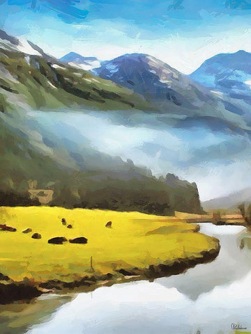 River under the Mountains - Diptych A White Modern Wood Framed Art Print with Double Matting by Medeiros, Celito