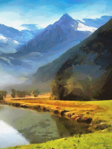 River under the Mountains - Diptych B Black Ornate Wood Framed Art Print with Double Matting by Medeiros, Celito