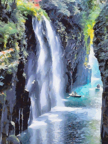 Great Watterfall Black Ornate Wood Framed Art Print with Double Matting by Medeiros, Celito